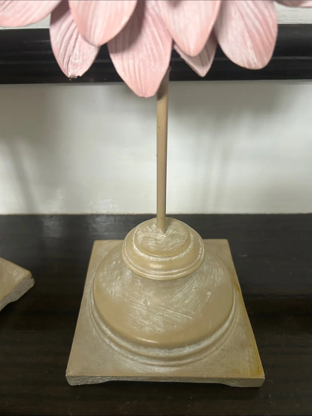 Decorative Pink Flower Sculpture on Pedestal - Home Accents decor pink brown